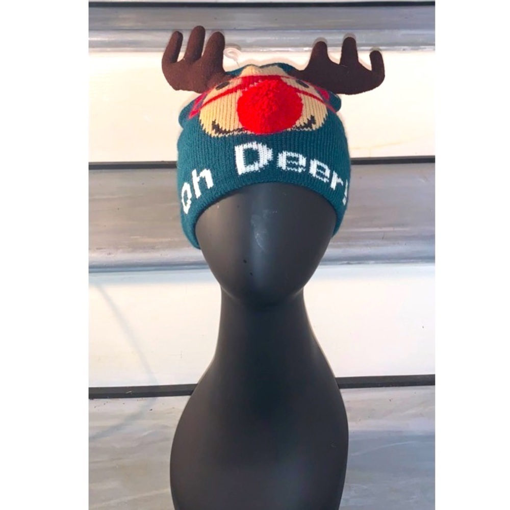 Wet Seal New with tags Oh Deer Holiday Antler knit Hat OSFA green